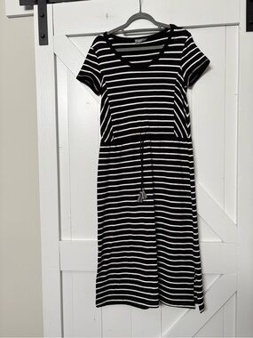 Talbots striped maxi dress black white cotton blend nautical UPF 50+ size S